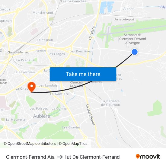 Clermont-Ferrand Aia to Iut De Clermont-Ferrand map
