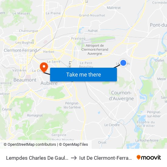 Lempdes Charles De Gaulle to Iut De Clermont-Ferrand map
