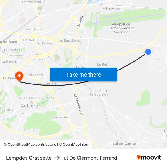 Lempdes Grassette to Iut De Clermont-Ferrand map