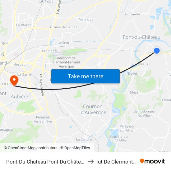 Pont-Du-Château Pont Du Château Rte De Lyon to Iut De Clermont-Ferrand map