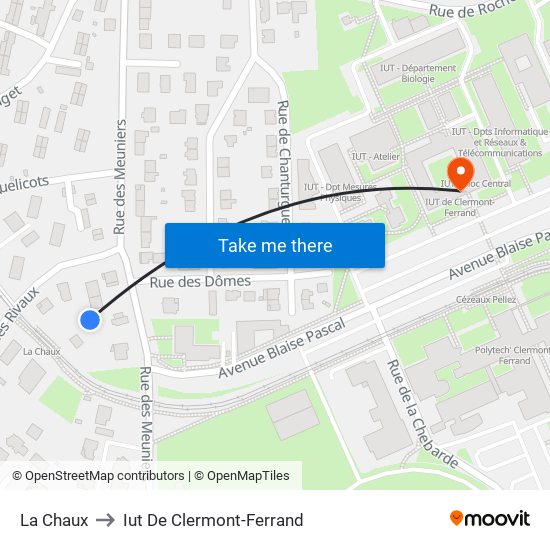 Aubière La Chaux to Iut De Clermont-Ferrand map