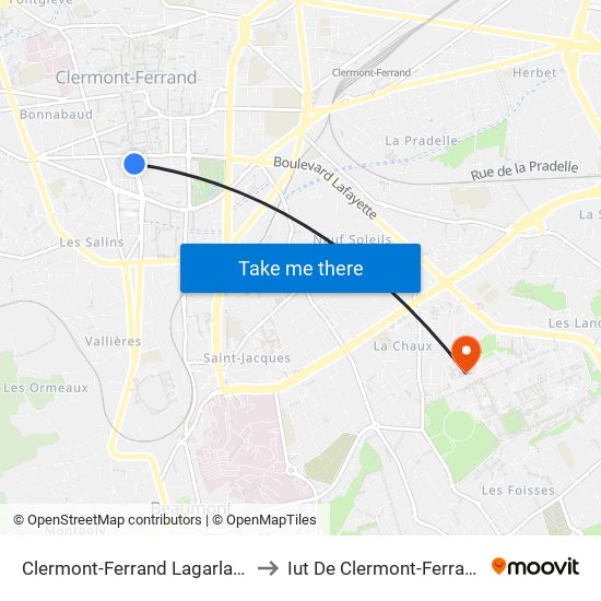 Clermont-Ferrand Lagarlaye to Iut De Clermont-Ferrand map