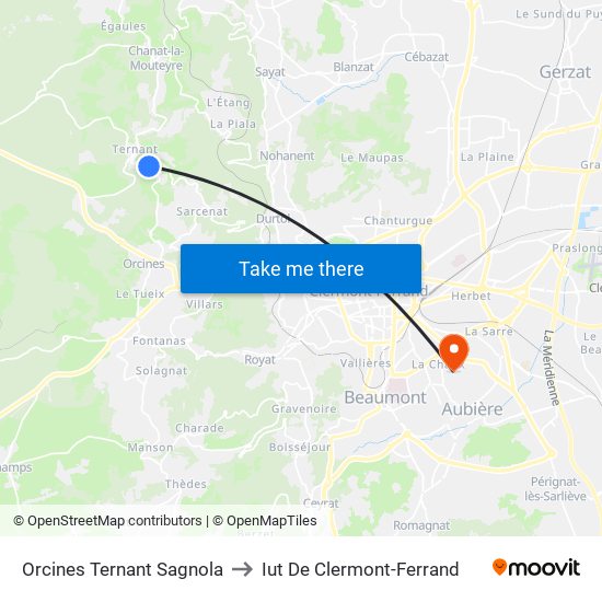 Orcines Ternant Sagnola to Iut De Clermont-Ferrand map