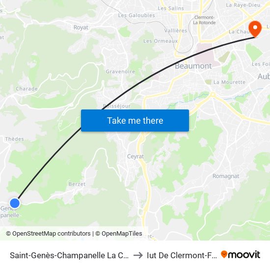Saint-Genès-Champanelle La Côte Rouge to Iut De Clermont-Ferrand map