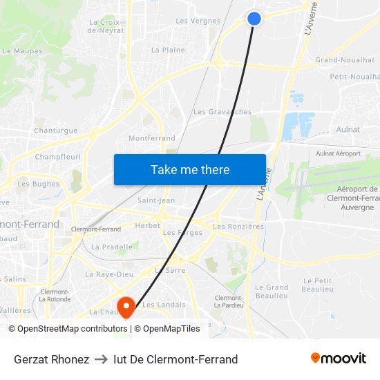 Gerzat Rhonez to Iut De Clermont-Ferrand map