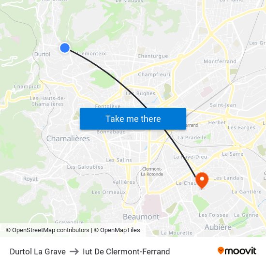 Durtol La Grave to Iut De Clermont-Ferrand map