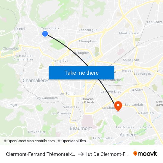 Clermont-Ferrand Trémonteix Eychart to Iut De Clermont-Ferrand map