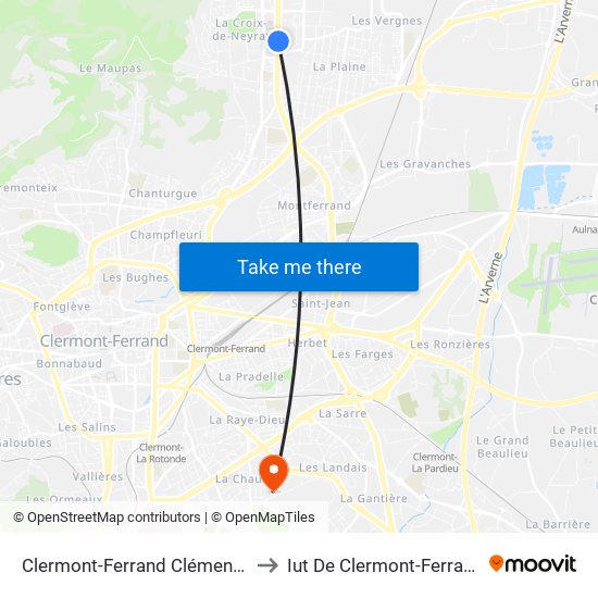 Clermont-Ferrand Clémentel to Iut De Clermont-Ferrand map