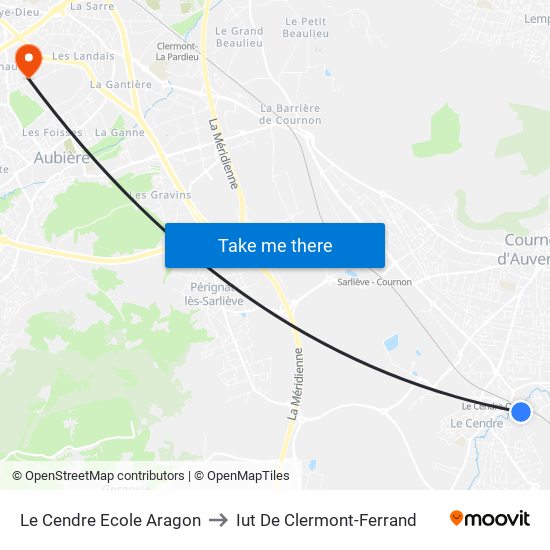Le Cendre Ecole Aragon to Iut De Clermont-Ferrand map