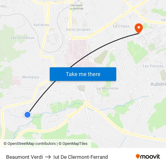 Beaumont Verdi to Iut De Clermont-Ferrand map