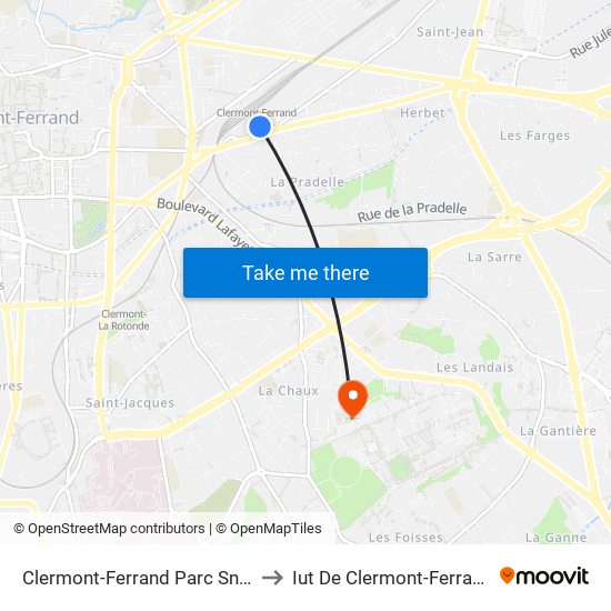 Clermont-Ferrand Parc Sncf to Iut De Clermont-Ferrand map