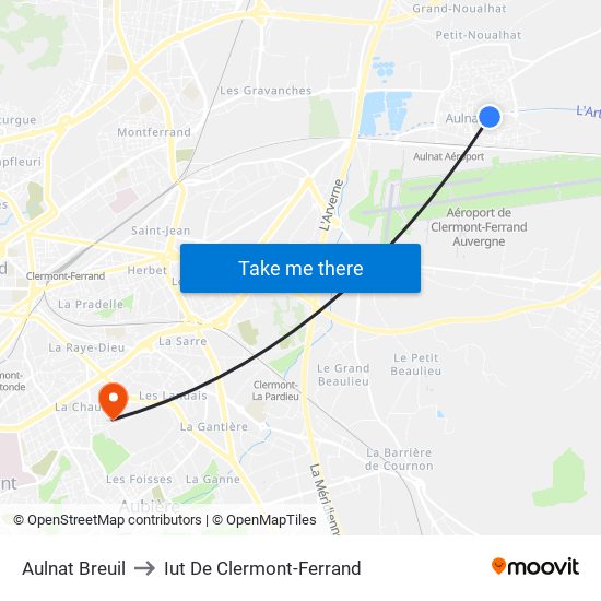 Aulnat Breuil to Iut De Clermont-Ferrand map