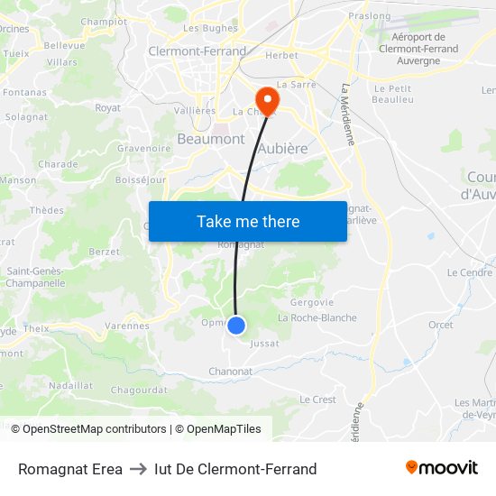 Romagnat Erea to Iut De Clermont-Ferrand map