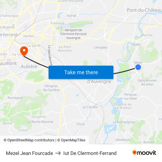 Mezel Jean Fourcade to Iut De Clermont-Ferrand map