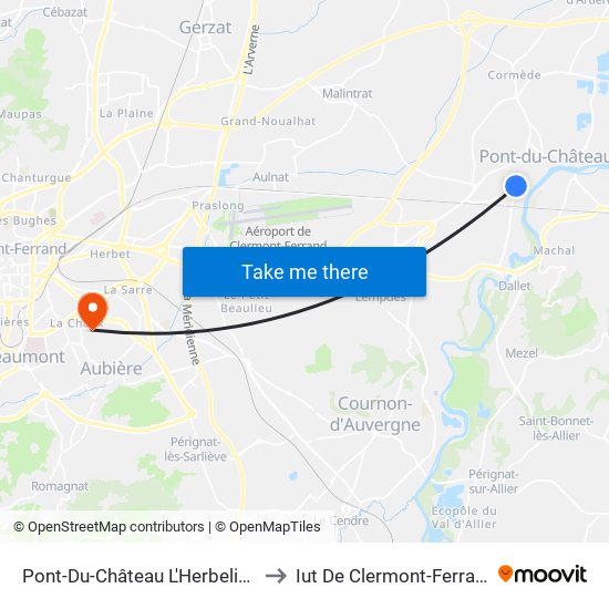 Pont-Du-Château L'Herbelière to Iut De Clermont-Ferrand map