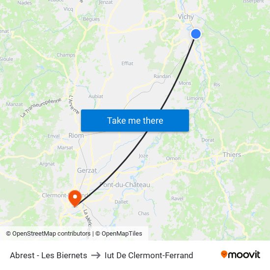 Abrest - Les Biernets to Iut De Clermont-Ferrand map