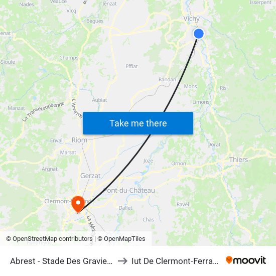 Abrest - Stade Des Graviers to Iut De Clermont-Ferrand map