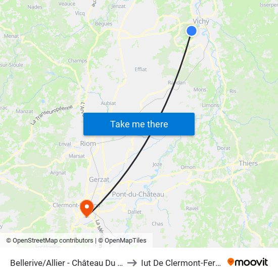 Bellerive/Allier - Château Du Bost to Iut De Clermont-Ferrand map
