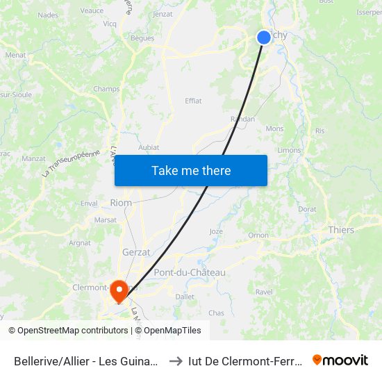 Bellerive/Allier - Les Guinames to Iut De Clermont-Ferrand map