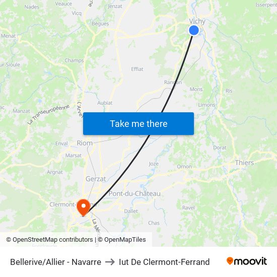 Bellerive/Allier - Navarre to Iut De Clermont-Ferrand map