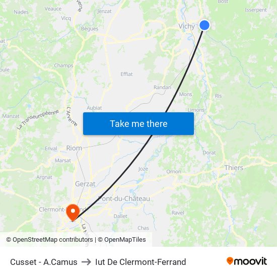 Cusset - A.Camus to Iut De Clermont-Ferrand map