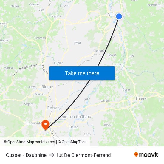 Cusset - Dauphine to Iut De Clermont-Ferrand map