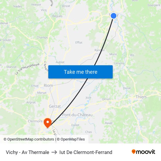 Vichy - Av Thermale to Iut De Clermont-Ferrand map