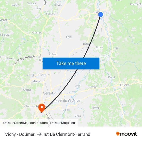 Vichy - Doumer to Iut De Clermont-Ferrand map