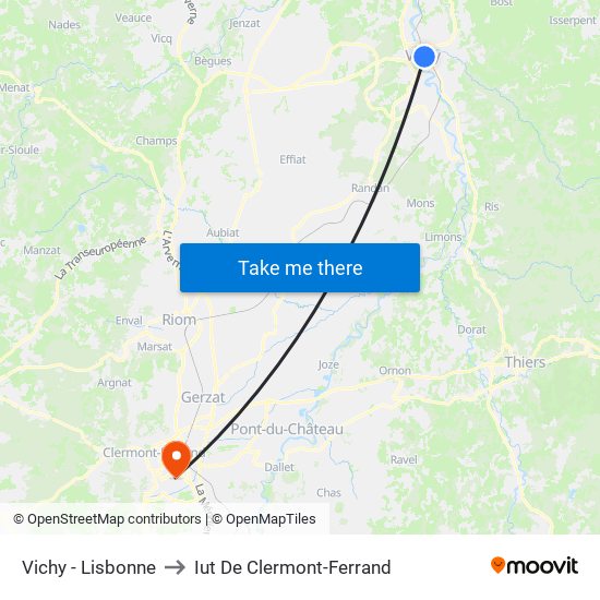 Vichy - Lisbonne to Iut De Clermont-Ferrand map