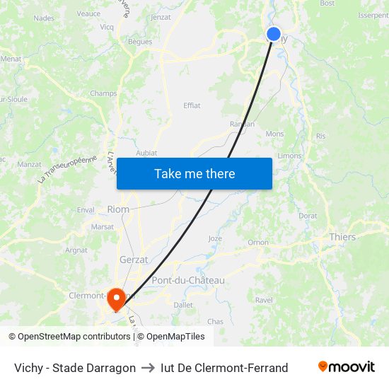 Vichy - Stade Darragon to Iut De Clermont-Ferrand map