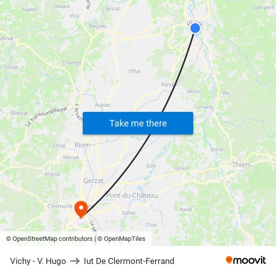 Vichy - V. Hugo to Iut De Clermont-Ferrand map