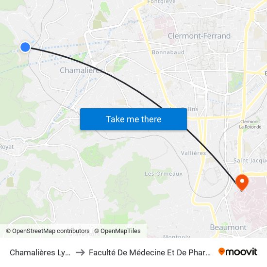 Chamalières Lycée to Faculté De Médecine Et De Pharmacie map
