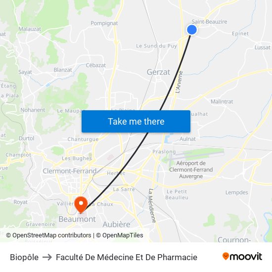 Biopôle 1 to Faculté De Médecine Et De Pharmacie map