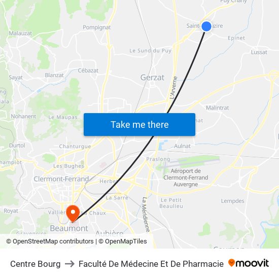 Centre Bourg to Faculté De Médecine Et De Pharmacie map