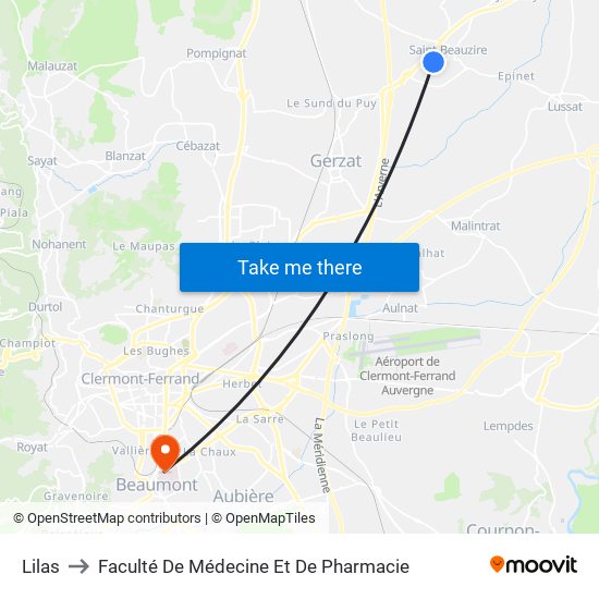 Lilas to Faculté De Médecine Et De Pharmacie map