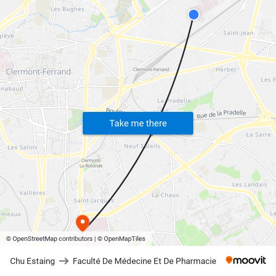 Chu Estaing to Faculté De Médecine Et De Pharmacie map