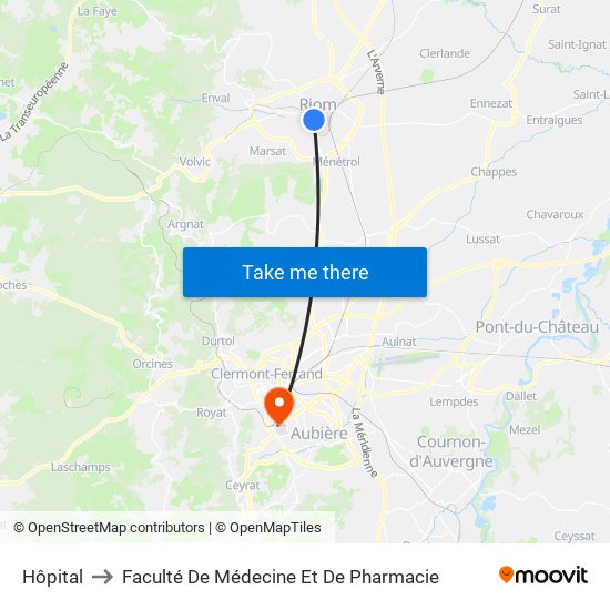 Hôpital to Faculté De Médecine Et De Pharmacie map