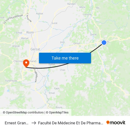 Ernest Grange to Faculté De Médecine Et De Pharmacie map