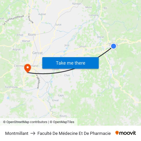 Montmillant to Faculté De Médecine Et De Pharmacie map