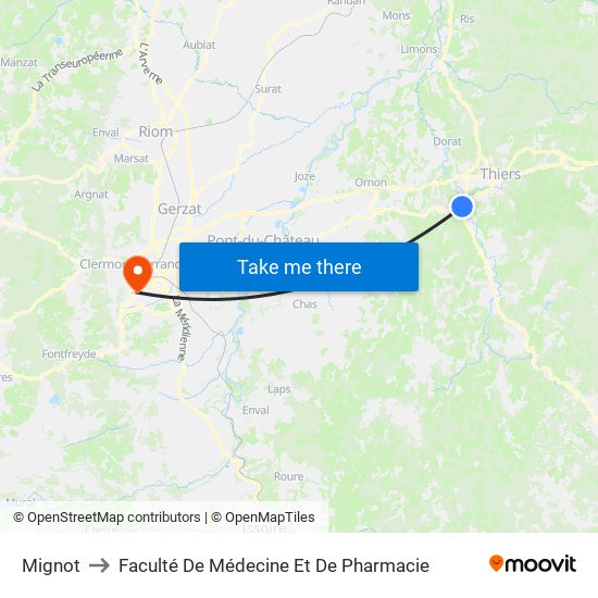 Mignot to Faculté De Médecine Et De Pharmacie map