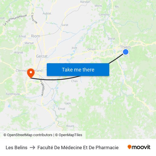 Les Belins to Faculté De Médecine Et De Pharmacie map