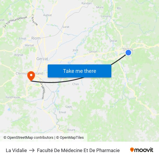 La Vidalie to Faculté De Médecine Et De Pharmacie map