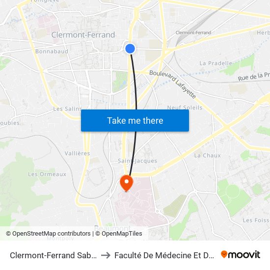 Clermont-Ferrand Sablon Carnot to Faculté De Médecine Et De Pharmacie map