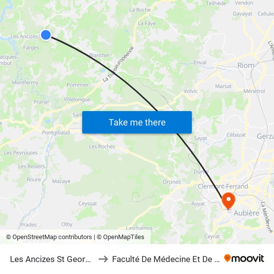 Les Ancizes St Georges Usine to Faculté De Médecine Et De Pharmacie map