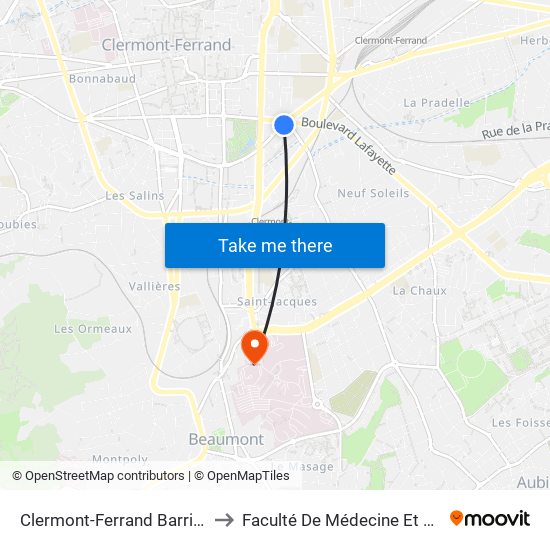 Clermont-Ferrand Barrière D'Issoire to Faculté De Médecine Et De Pharmacie map