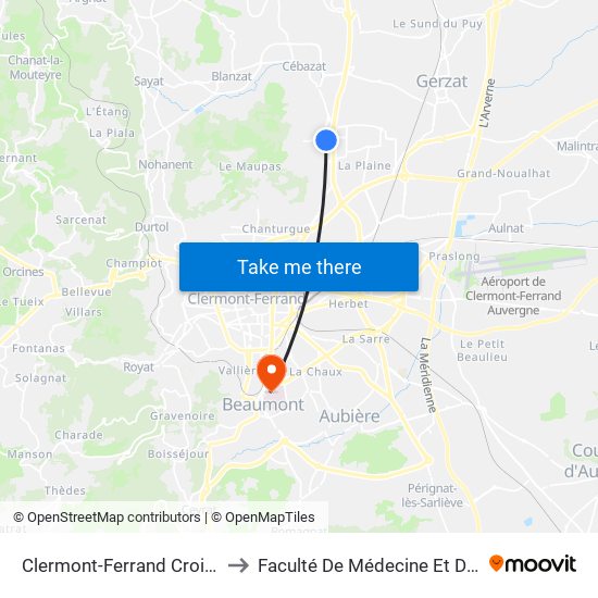 Clermont-Ferrand Croix De Neyrat to Faculté De Médecine Et De Pharmacie map