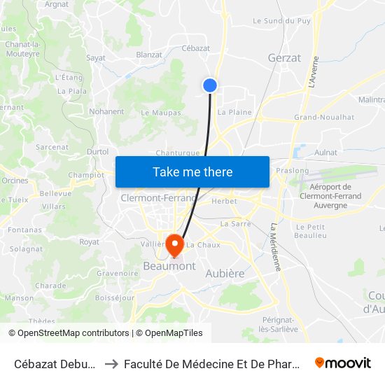 Cébazat Debussy to Faculté De Médecine Et De Pharmacie map