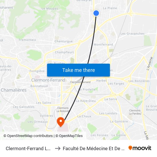 Clermont-Ferrand Leclanché to Faculté De Médecine Et De Pharmacie map