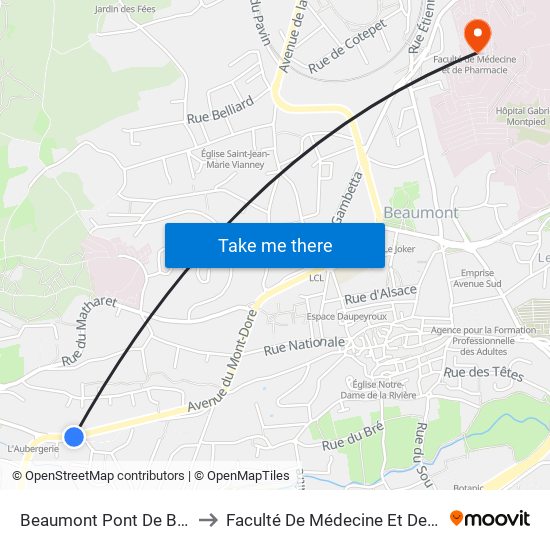 Beaumont Pont De Boisséjour to Faculté De Médecine Et De Pharmacie map