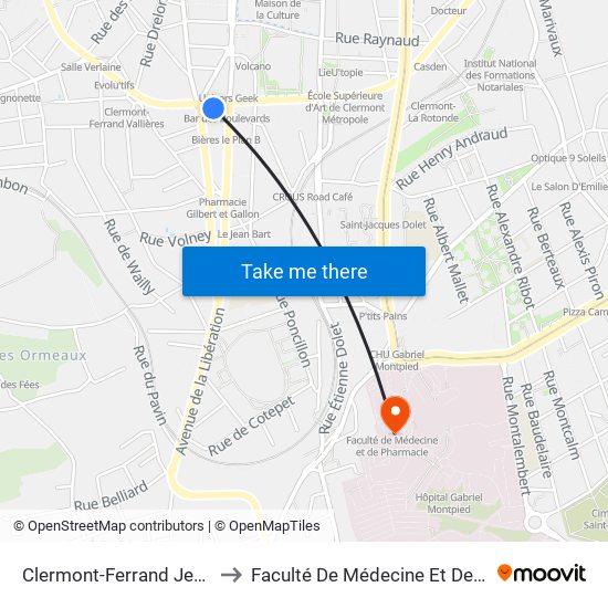 Clermont-Ferrand Jean Jaurès to Faculté De Médecine Et De Pharmacie map